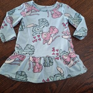 Kids Blue & Pink Heart Bunny Ruffle Dress - Unbranded